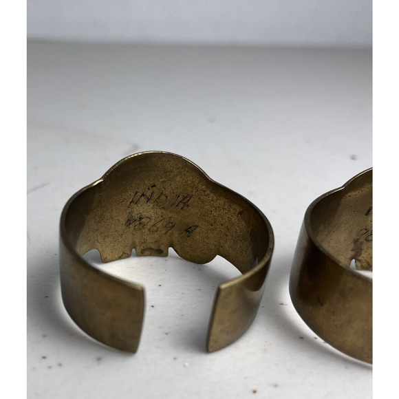 Vintage Brass Elephant Animal Napkin Rings Set Of 4 Marked India Gold Tone & Red - Picture 8 of 13